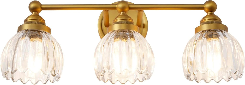 Vintage Triple Arm Tulip Glass Wall Sconce Lighting, 3-Lights Bathroom Vanity Light Fixture for Hallway Bedroom Living Room Bedside Nightstands Lights