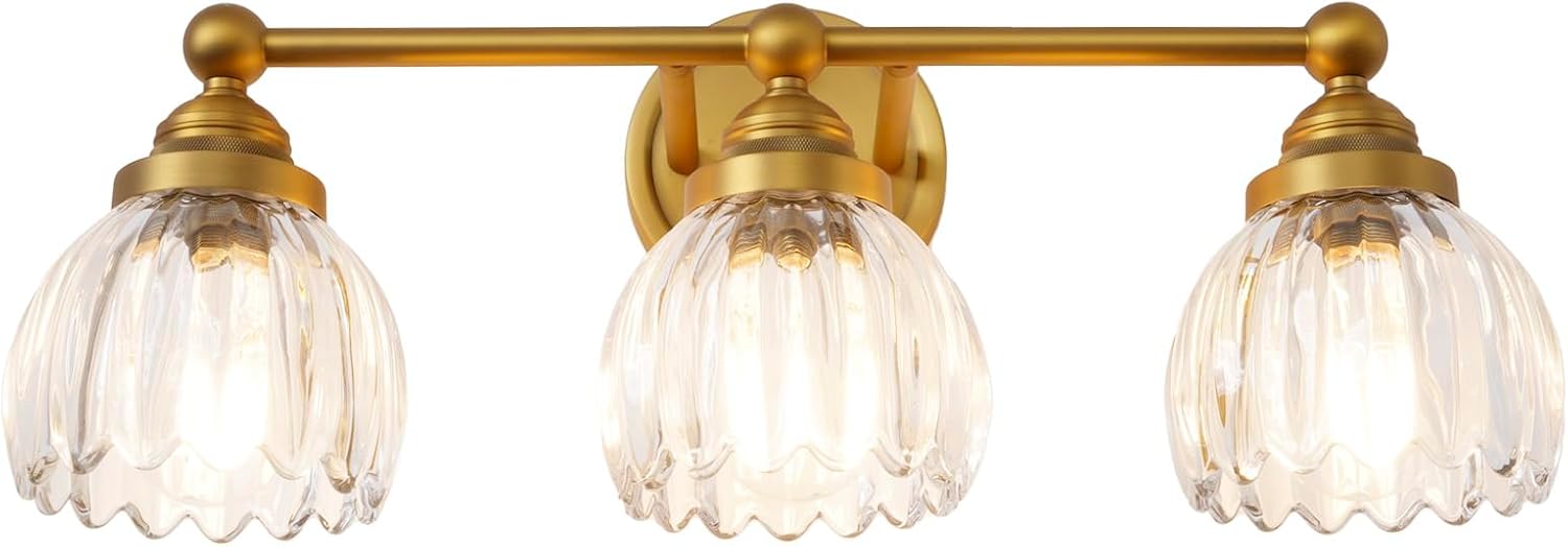 Vintage Triple Arm Tulip Glass Wall Sconce Lighting, 3-Lights Bathroom Vanity Light Fixture for Hallway Bedroom Living Room Bedside Nightstands Lights