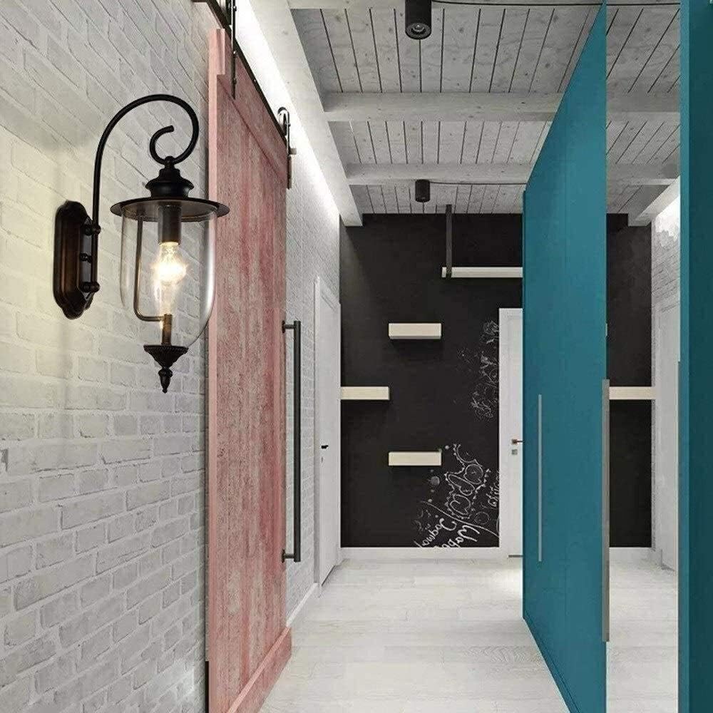 Wall Mounted Light Wall Light Industrial Metal Retro Wrought Iron Waterproof Outdoor E27 Wall Lamp Bedroom Decoration Lighting Iron Cage Lampshade Bracket Light Kitchen Garden Bathroom（Black） Re