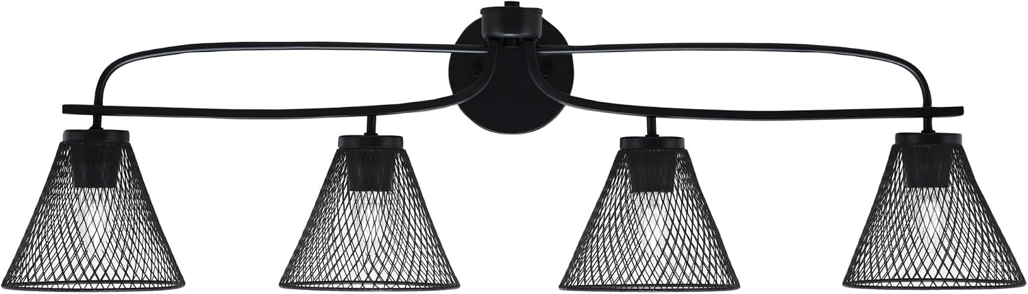Toltec Lighting Cavella 4-Light Bath Bar – Modern Vanity Light Fixture for Bathroom – Dimmable and LED-Compatible Wall Light – Matte Black Finish, 7' Matte Black Mesh Metal Shades