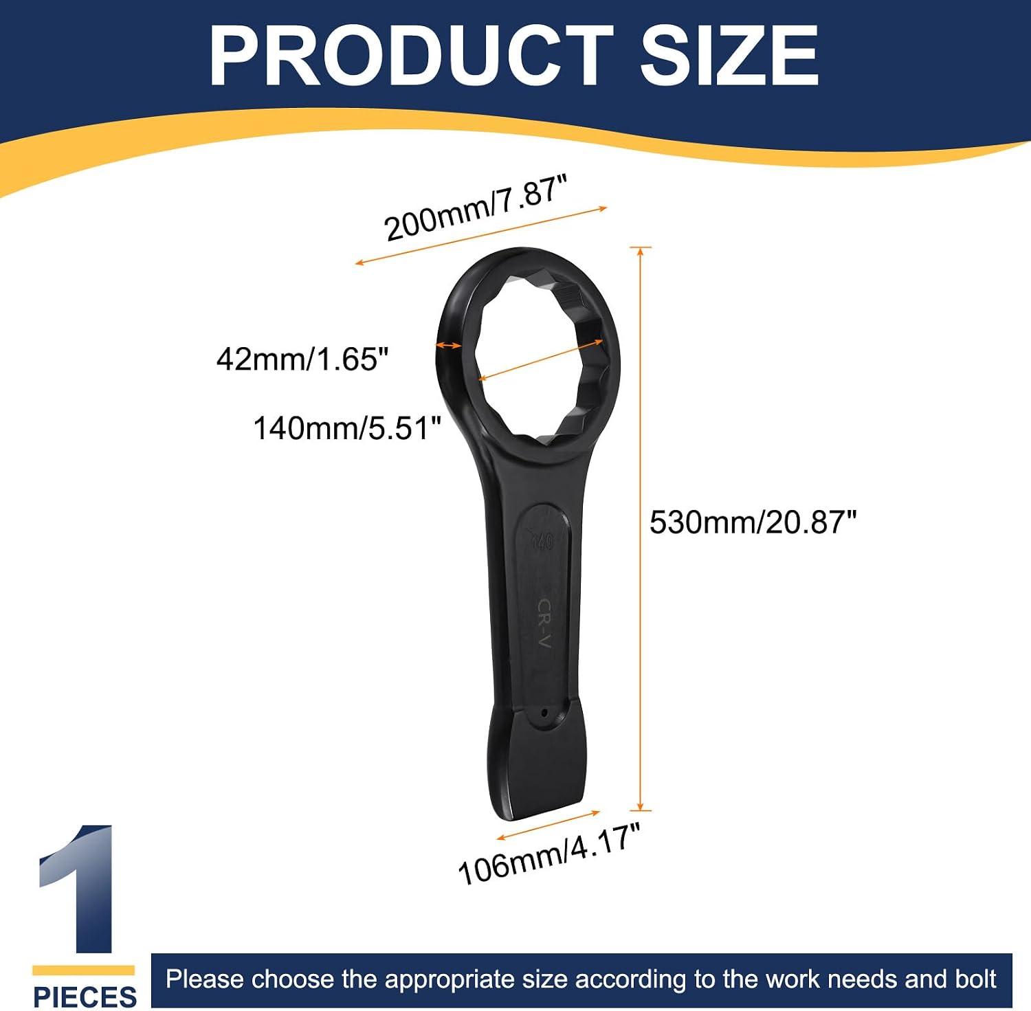 HARFINGTON Box End Striking Ring Wrench 140mm Metric CR-V Steel 12-Point Flat Strike Wrench Baking Paint Single Head Spanner Hand Tool for Mechanical Automotive Repair