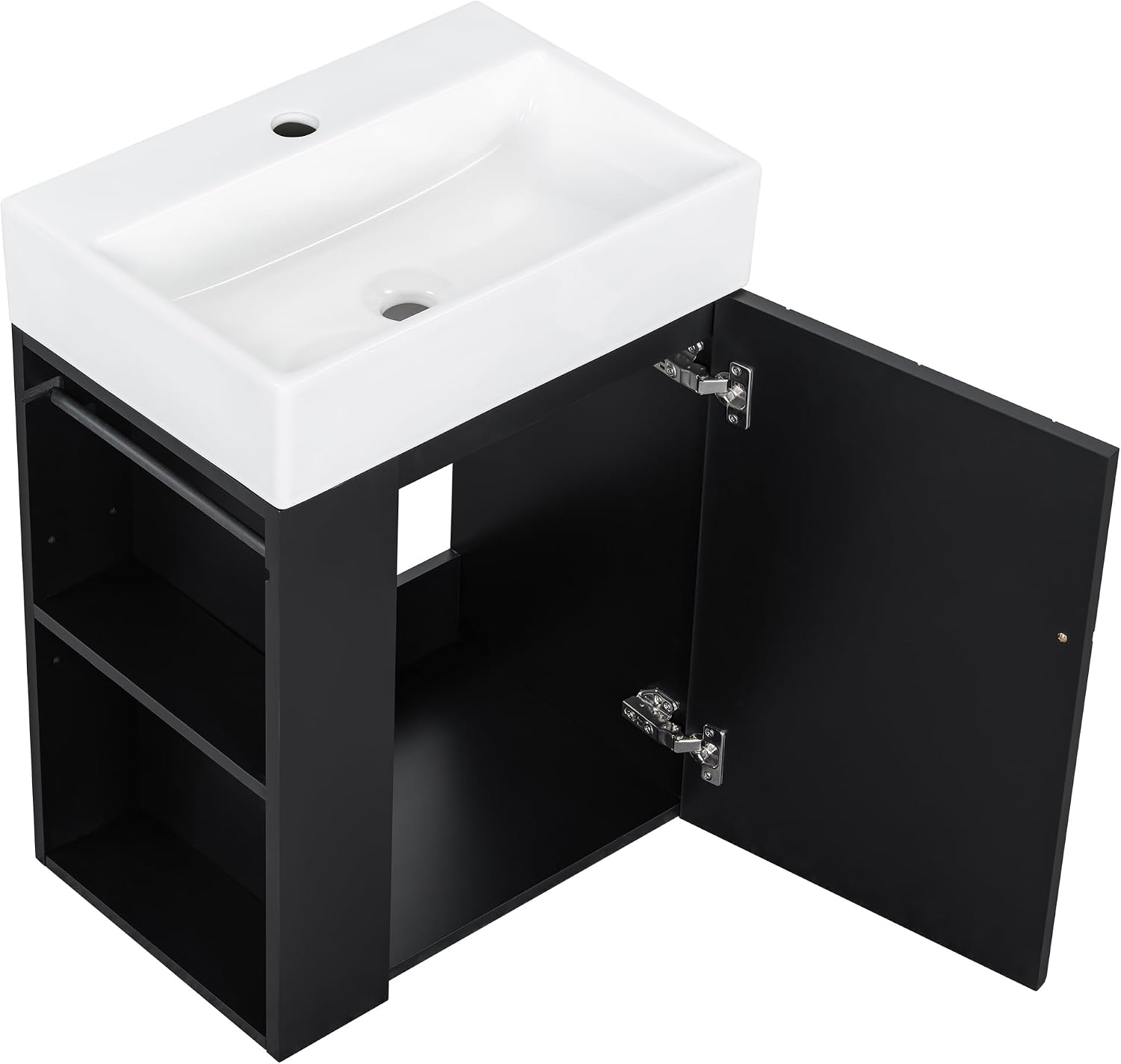 20-inch Bathroom Vanity with Sink Combo, Wall-Mounted Single Storage Cabinet with One Cabinet & Left 2-Tier Storage Shelves, Wooden Vanity with Ceramic Basin for Bathroom, Black