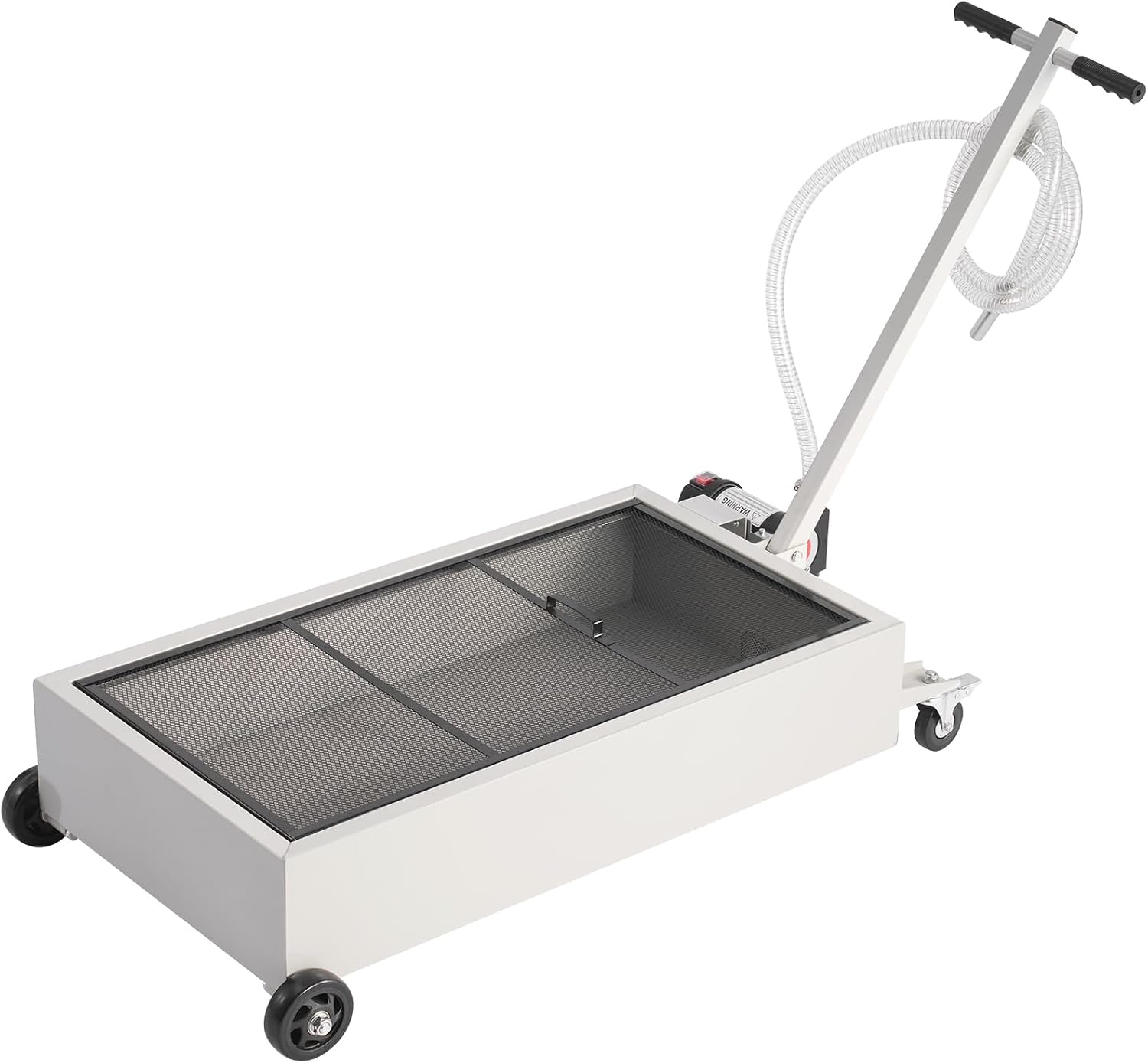 VEVOR Low Profile Electric Oil Drain Pan, 20 Gal Capacity, Rolling Oil Drain Pan with 110V High-Flow Pump, 7.2 ft Hose & T Folding Handle, Leak-proof & Corrosion-resistant, Fit for Trucks, ATVs, White