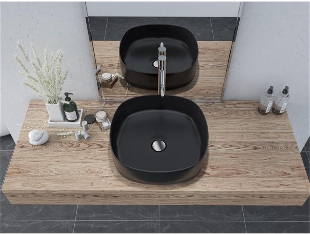 16 x 16 in. Square Matte Black Finish Ceramic Bathroom Vessel Sink