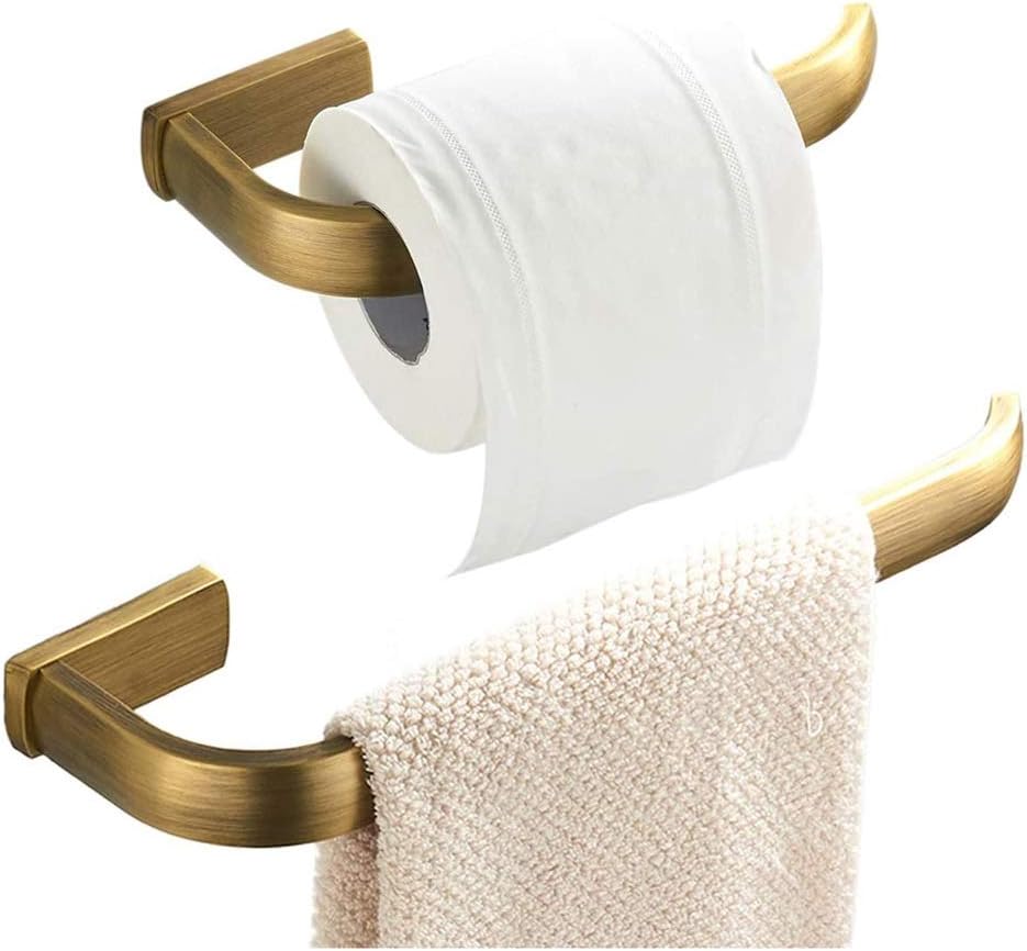 Bathroom Accessories Set - Towel and Toilet Roll Holder Antique Brass Wall Mounted, Brushed Bronze