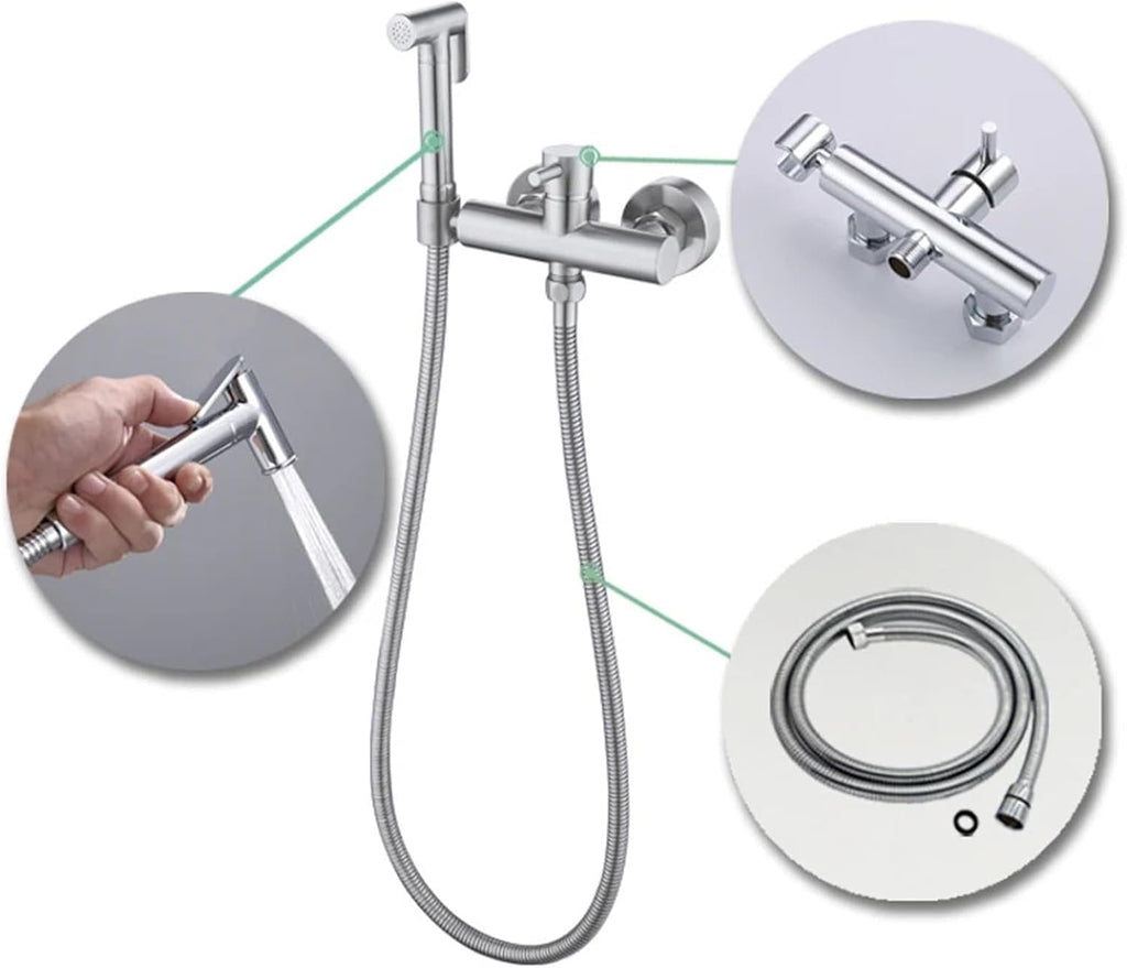 Bidet Cleaning Sprayer Set Solid Brass Valve and Body and Toilet Fixture Bathroom Hot and Cold with Hose-Whole Set