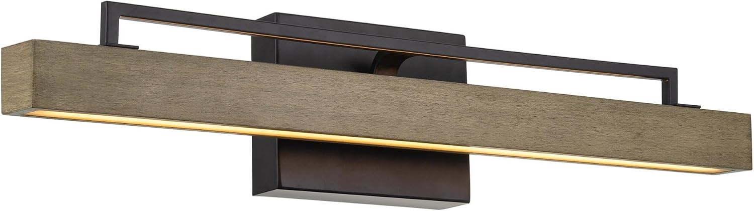 Kira Home Felix 25' Modern Farmhouse Integrated LED Bathroom Vanity Light, 24W 3000K Warm White Light, Hand-Painted Wood Grain Metal Linear Sconce, Smoked Birch and Black Finish