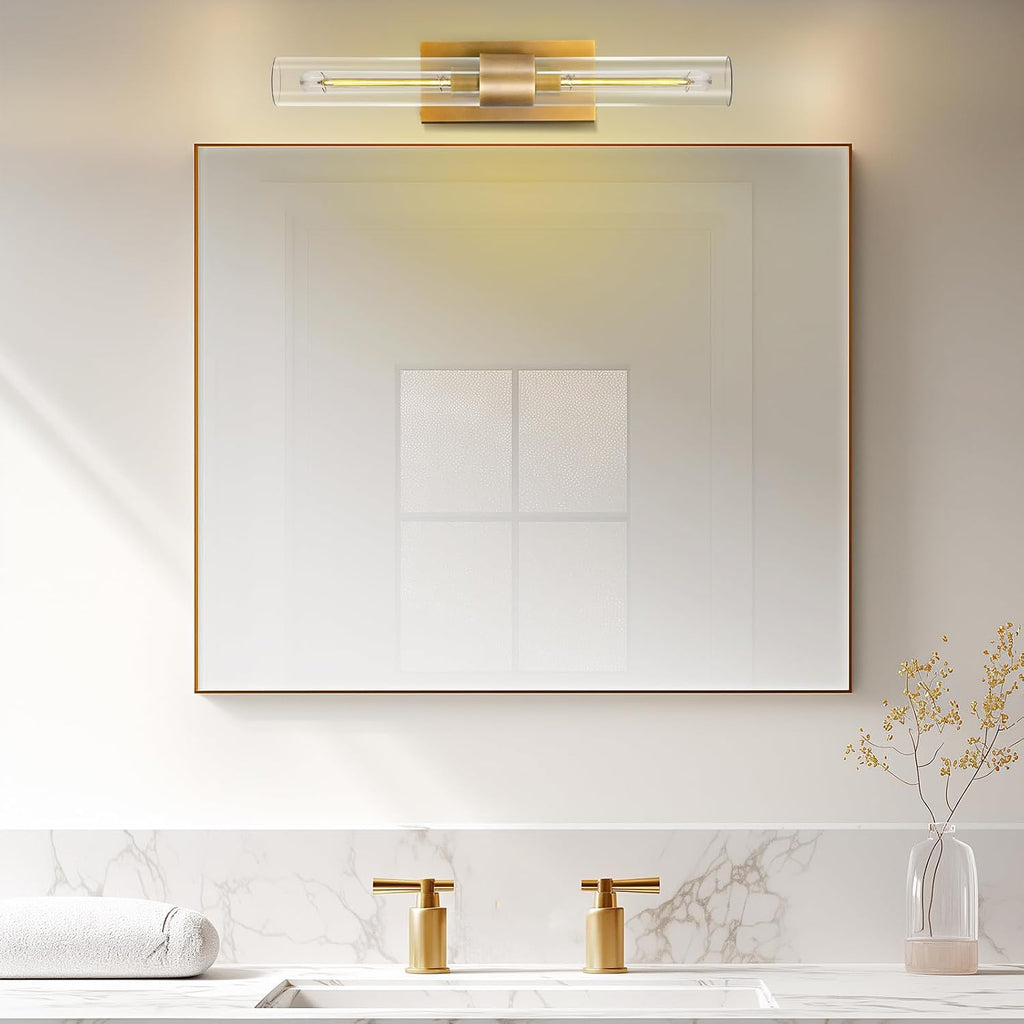 Brass Bathroom Vanity Wall Sconces, Glass Tube Wall Sconces, 24 Inch Horizontal or Vertical Linear Wall Sconces,Gold Vanity Light, Bathroom Wall Sconce, E26 Bulb Included