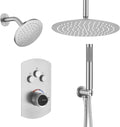 MONDAWE 12 Inch Ceiling Mounted Shower System in Brushed Nickel, 3-Function Shower Faucet Set with Rainfall Dual Shower Head and High Pressure Handheld Spray, All Function Can be Used At the Same Time