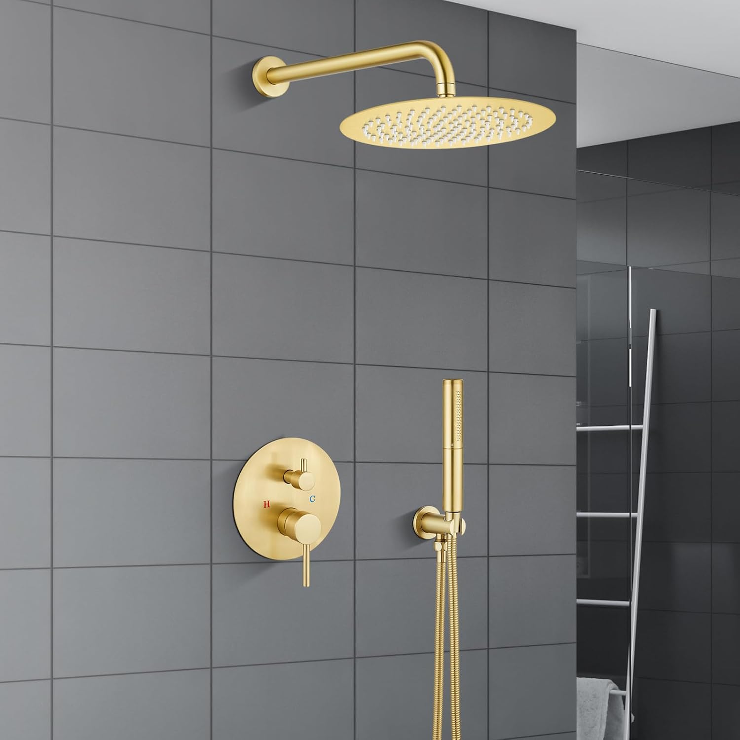 Airuida Shower Faucet Set, Bathtub Faucet Set with 10 Inch Rain Shower Head and Valve,2 Functions Tub Shower Faucet Set for Bathroom-Brushed Gold