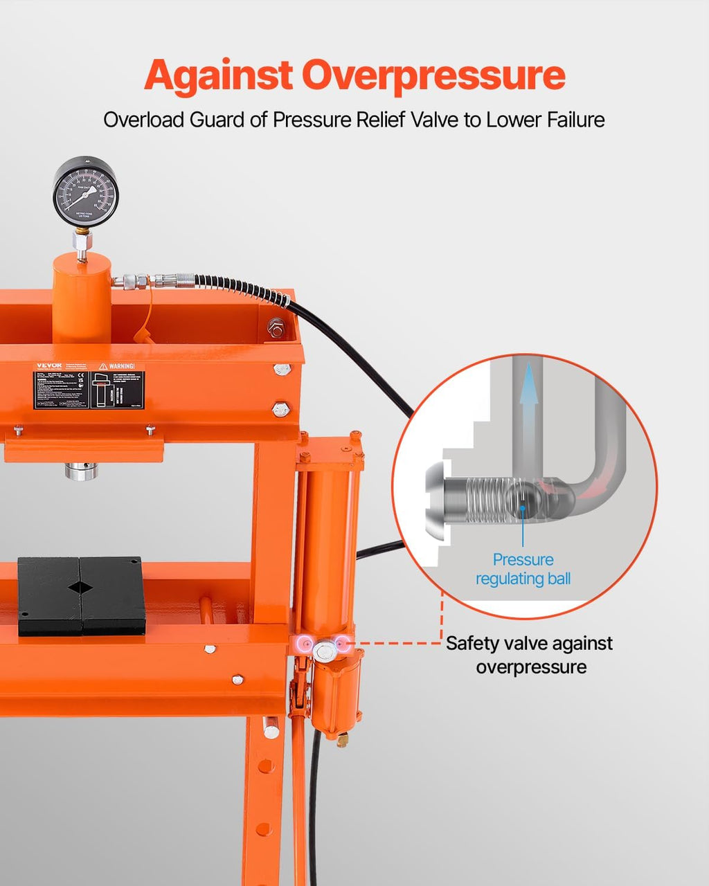 VEVOR Hydraulic Shop Press, 30 T H-Frame Pneumatic Shop Press with Press Plate & Triangular Support, Stable Garage Floor Adjustable Hydraulic Press with Relief Valve, Fit for Bending & Straightening