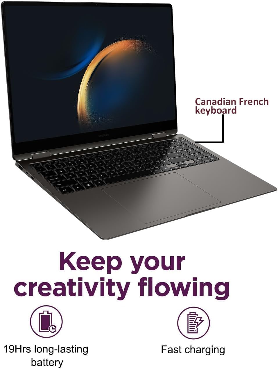 Samsung Galaxy Book3 Pro 360 2-in-1 Laptop (16' 3K Touchscreen, Intel 12-Core i7-1360P, 16GB RAM, 512GB SSD, S Pen) AMOLED ,Business, Creator, Designer, Backlit, FP, Win 11 Pro, French KB, NP960QFG