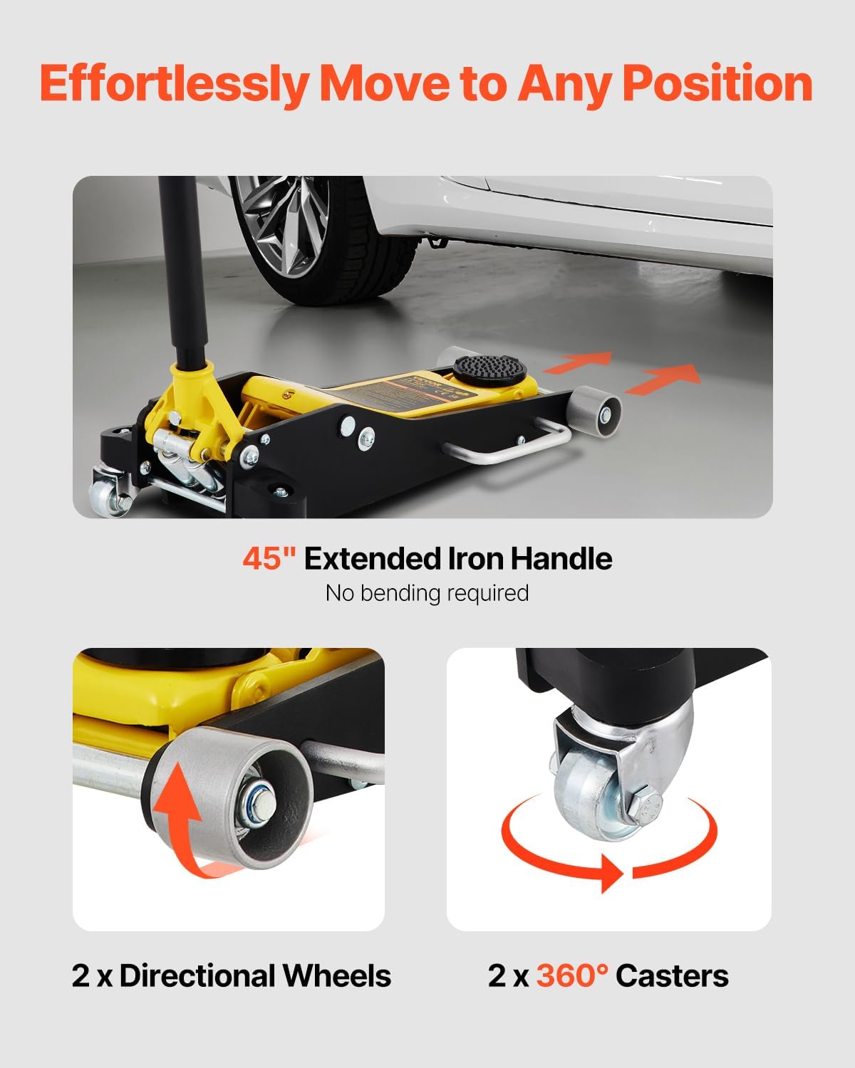 VEVOR 3 Ton Low Profile Aluminum & Steel Racing Floor Jack | Dual Pistons Quick Lift Pump, Sport Utility Vehicle, Lifting Range 3-6/11'-19-11/16', Yellow & Black
