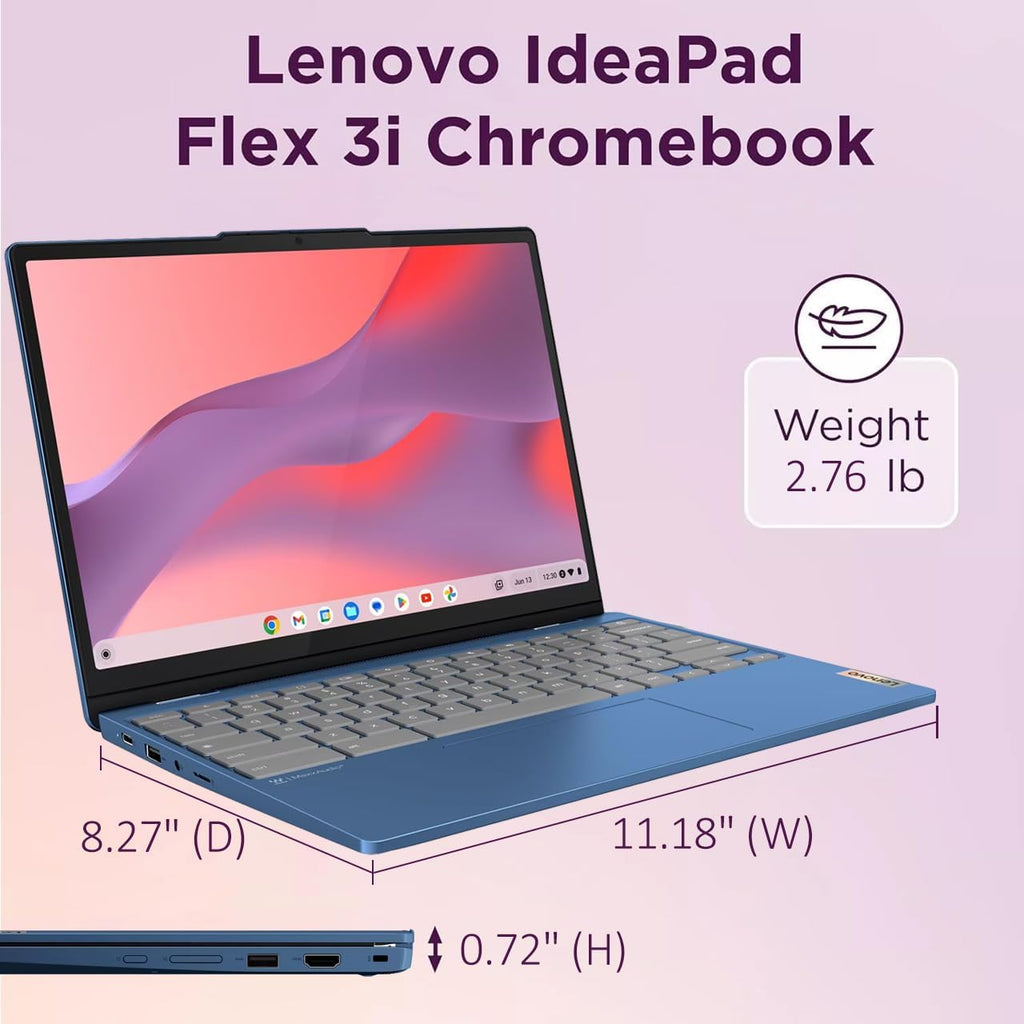 Lenovo IdeaPad Flex 3i Chromebook 2-in-1 Laptop (12.2' FHD+ Touchscreen, Intel N100, 4GB DDR5, 192GB Storage (64GB eMMC + 128GB SD Card)) for Home & Student, Long Battery Life, NFC, Chrome OS, Blue