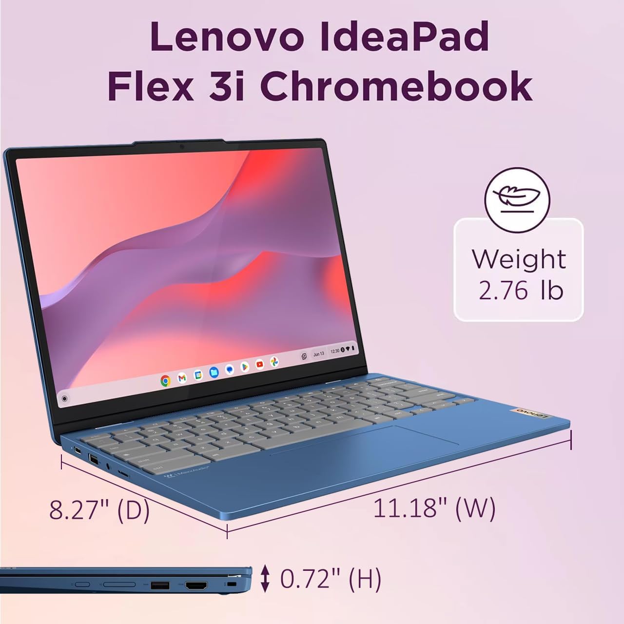 Lenovo IdeaPad Flex 3i Chromebook 2-in-1 Laptop (12.2' FHD+ Touchscreen, Intel N100, 4GB DDR5, 192GB Storage (64GB eMMC + 128GB SD Card)) for Home & Student, Long Battery Life, NFC, Chrome OS, Blue