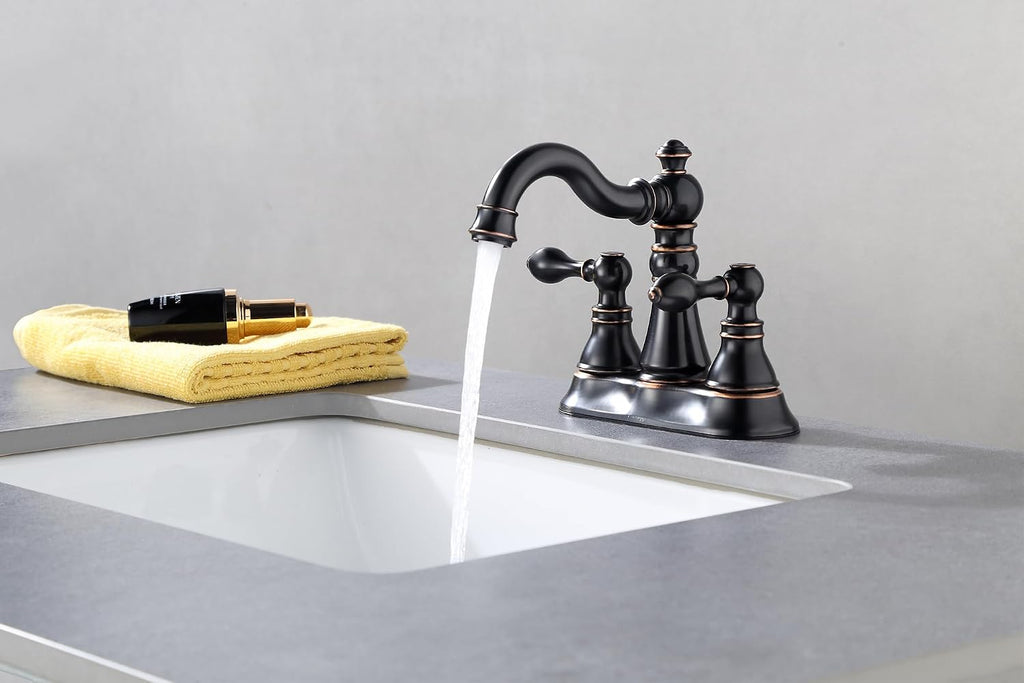 Two Handle Bathroom Faucet Oil Rubbed Bronze Bathroom Lavatory Sink Faucet 3 Hole with Pop up Drain Assembly, Classic 4 Inch Centerset with 360° Swivel Spout,2 Pack,F-0048-ORB