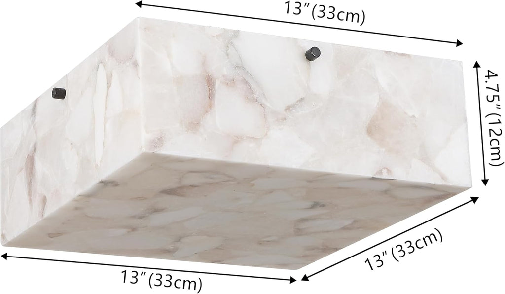 JONATHAN Y 13' White Marbling/Black Square LED Flush Mount Ceiling Light, Modern Decor, White Marble Alabaster Shade, 2-Light Fixture for Bedroom, Hallway, Bathroom, Glam Lighting (JYL1201B)