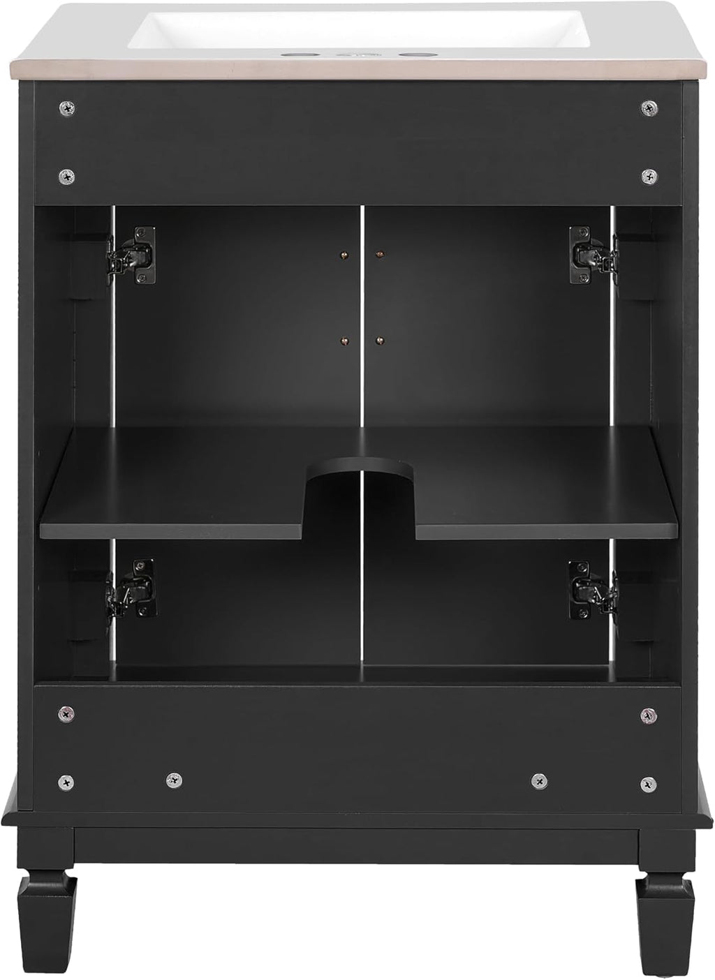 24-inch Bathroom Vanity with Sink Combo, Free-Standing Single Bathroom Storage Cabinet with 2 Soft-Closing Doors and Adjustable Shelf, Wooden Vanity Set with Ceramic Basin for Bathroom (Black)