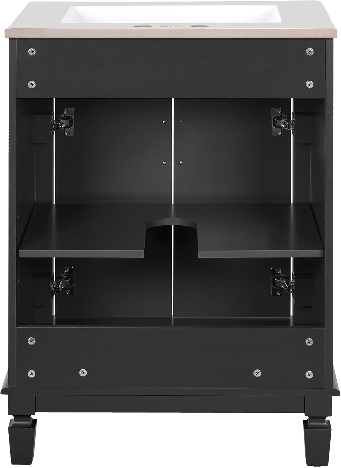24-inch Bathroom Vanity with Sink Combo, Free-Standing Single Bathroom Storage Cabinet with 2 Soft-Closing Doors and Adjustable Shelf, Wooden Vanity Set with Ceramic Basin for Bathroom (Black)