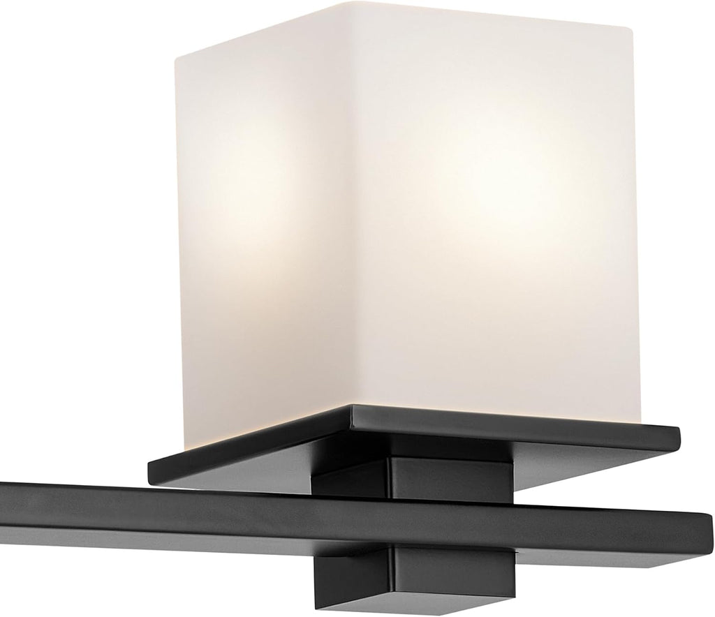 Kichler Tully 24' 3-Light Bathroom Vanity Light Fixture with Satin Etched Cased Opal Glass in Black for Over Mirror, Soft Modern Style (24' x 6.5' x 7'), 45151BK
