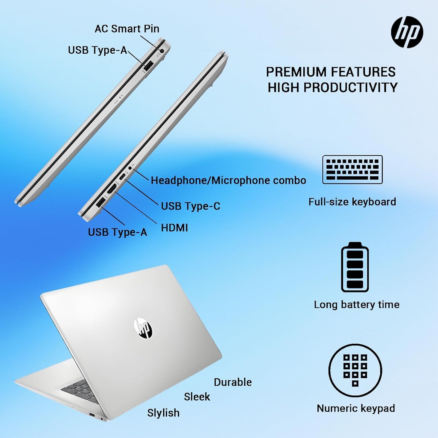 HP 17 Inch Laptop 2025, 17.3' FHD IPS Display, 32 GB RAM, 1 TB SSD, AMD Ryzen 5 7430U, AMD Radeon Graphics, Copilot-AI, Wi-Fi 6, Long Battery Life, Anti-Glare, Windows 11 Pro, w/Accessories