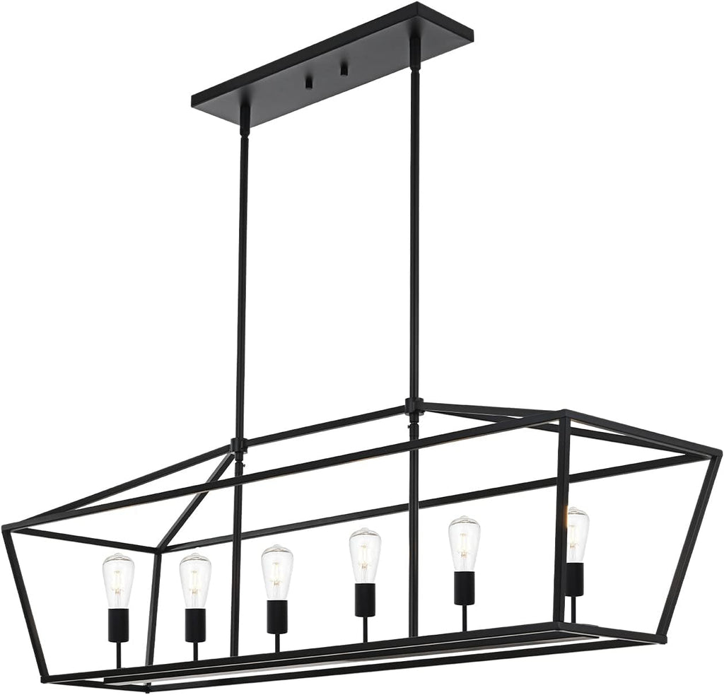 BONLICHT 6-Light Linear Farmhouse Chandelier in Matte Black Finish Industrial Kitchen Island Pendant Lighting Ceiling Hanging Lamp for Dining Room Stairway Living Room
