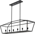BONLICHT 6-Light Linear Farmhouse Chandelier in Matte Black Finish Industrial Kitchen Island Pendant Lighting Ceiling Hanging Lamp for Dining Room Stairway Living Room