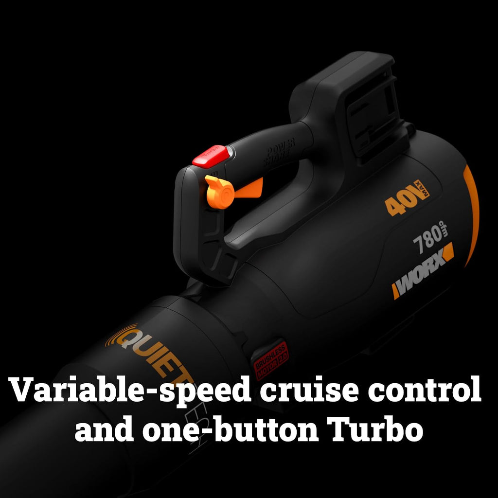 WORX Cordless Leaf Blower, Electric Blower with 780 CFM & 190 MPH, Brushless Lawn Blower with Gas-Like Power & 57 dB, Batteries & Charger Not Included, WG582.9