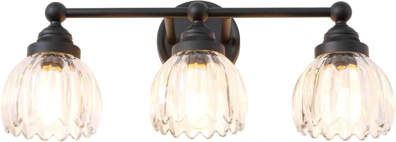 Vintage Triple Arm Tulip Glass Wall Sconce Lighting, 3-Lights Bathroom Vanity Light Fixture for Hallway Bedroom Living Room Bedside Nightstands Lights