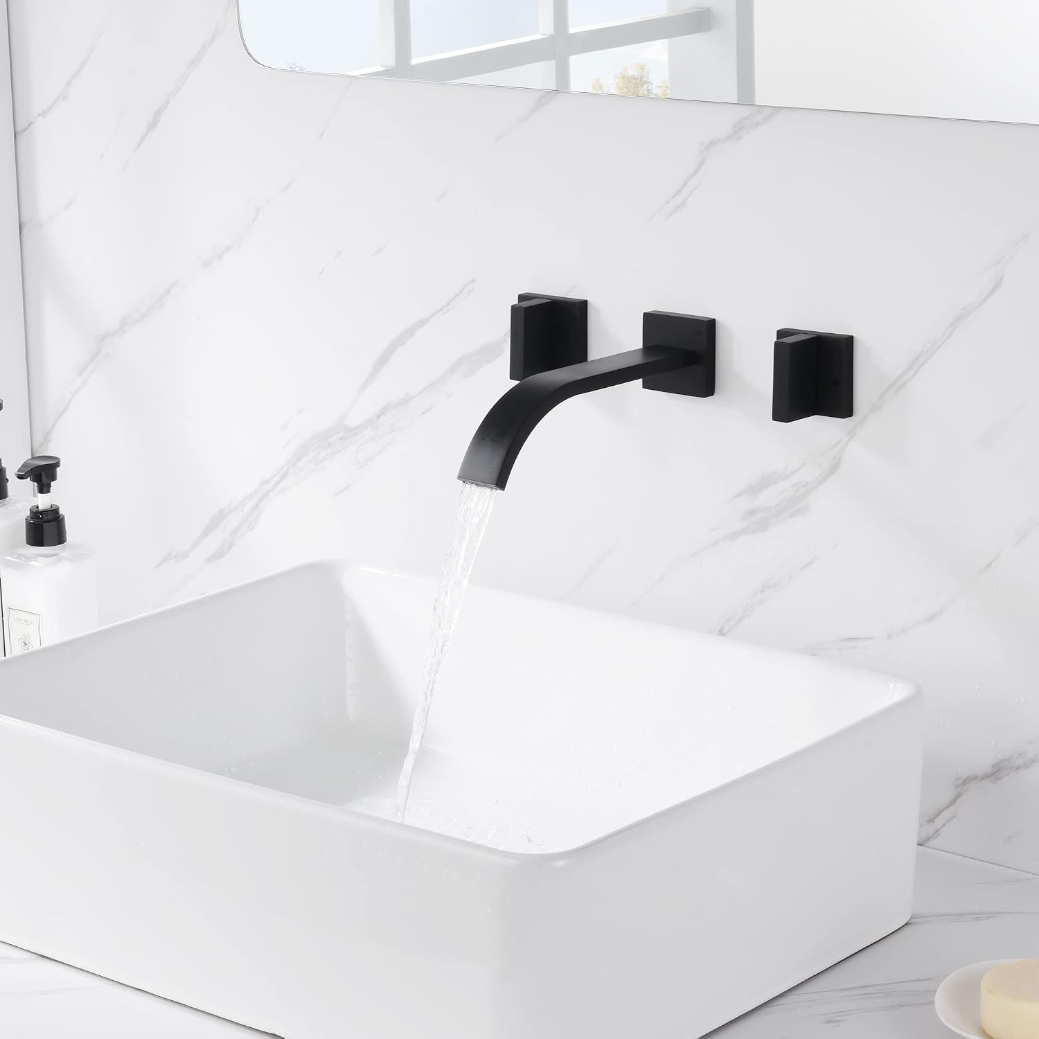 sumerain Black Bathroom Faucet Wall Mount Lavatory Faucet Includes Rough in Valve