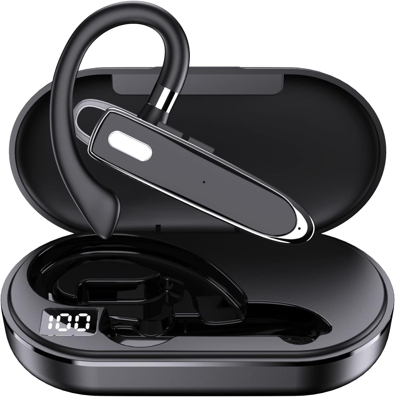 Business Headsets Bluetooth Headphones IPX7 Waterproof Wireless Earpiece,CVC8.0 Noise Cancelling 12 Hours Talktime with HD digital display, built-in Microphone for Driving Office Business, black