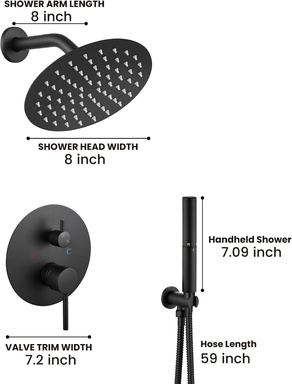 Airuida Shower Faucet Set, Bathtub Faucet Set with 8 Inch Rain Shower Head and Valve,2 Functions Tub Shower Faucet Set for Bathroom-Matte Black