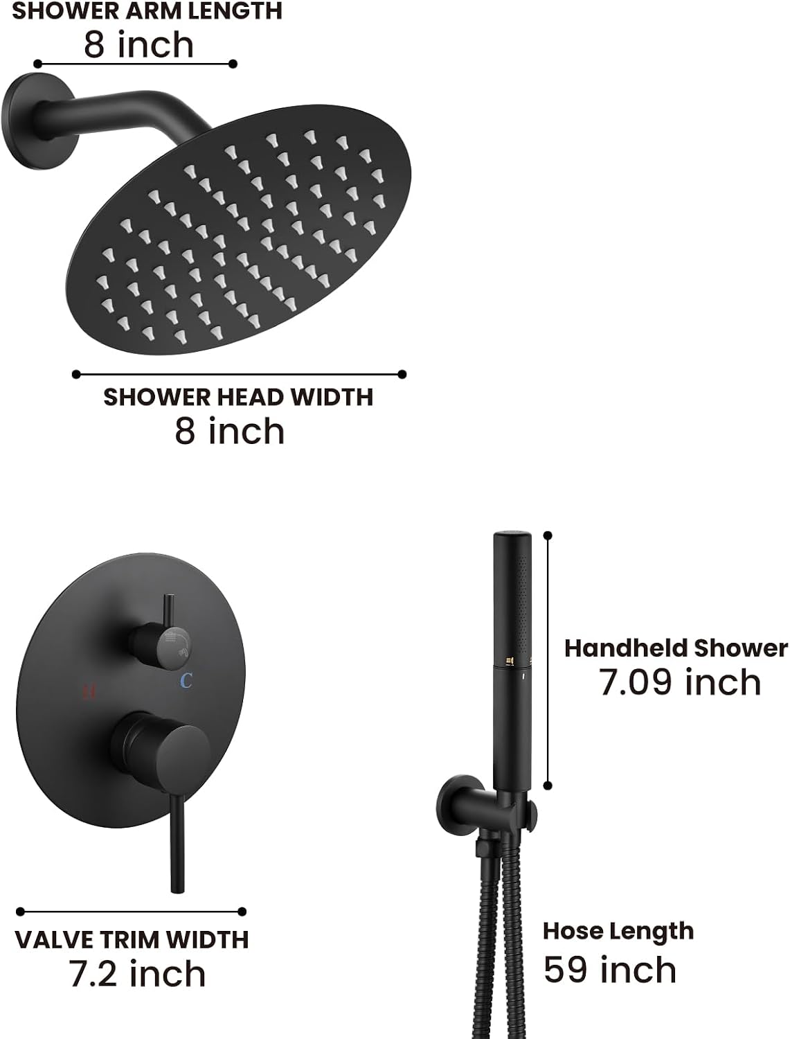 Airuida Shower Faucet Set, Bathtub Faucet Set with 8 Inch Rain Shower Head and Valve,2 Functions Tub Shower Faucet Set for Bathroom-Matte Black