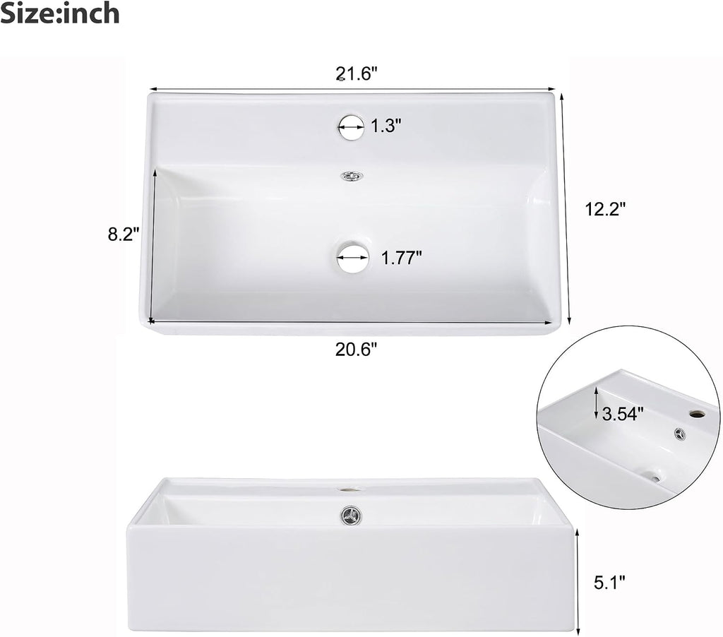 21.6-Inch Bathroom Vanity with Sink, Free Standing Vanity Cabinet with Storage Cabinet & Right Two-Tier Shelf, Wood Bath Organizer with Ceramic Sink for Bathroom, White