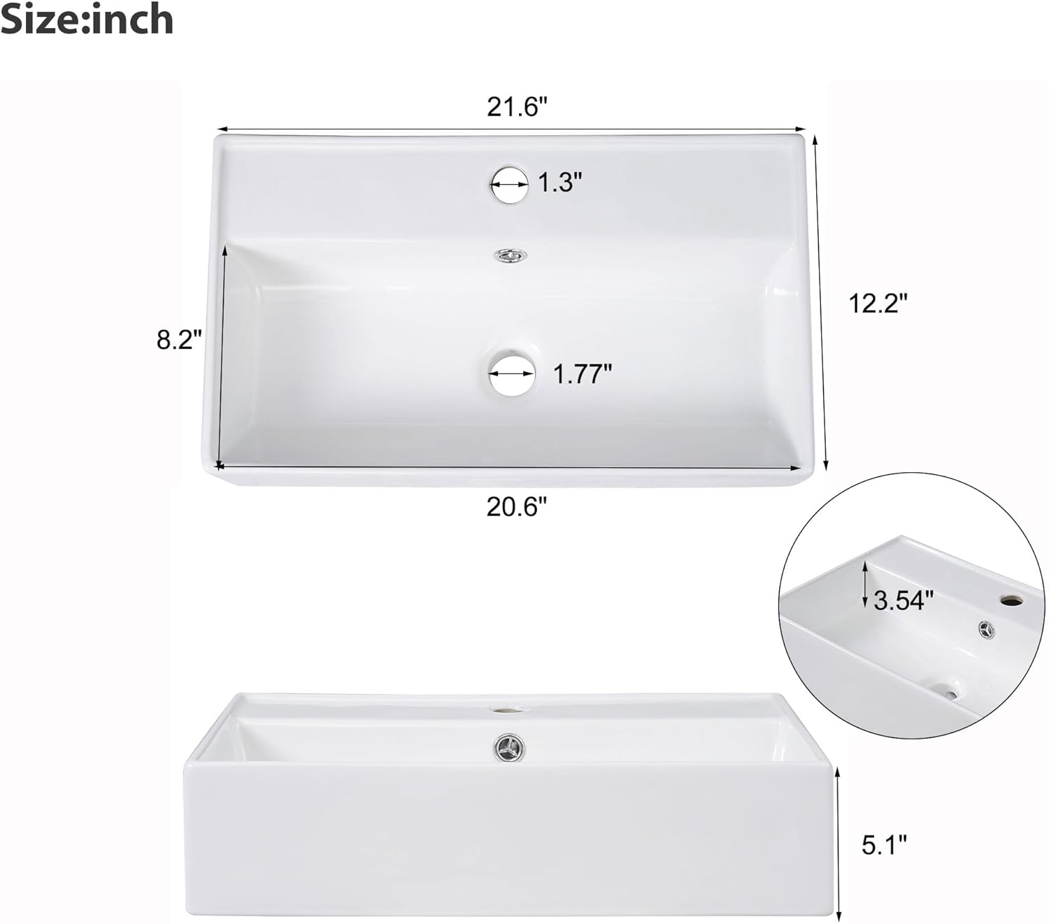 21.6-inch Bathroom Vanity with Sink, Wall-Mounted Vanity Storage Cabinet with One Door & Right Two-Tier Shelf, Solid Wood Organizer with Ceramic Sink for Bathroom, White