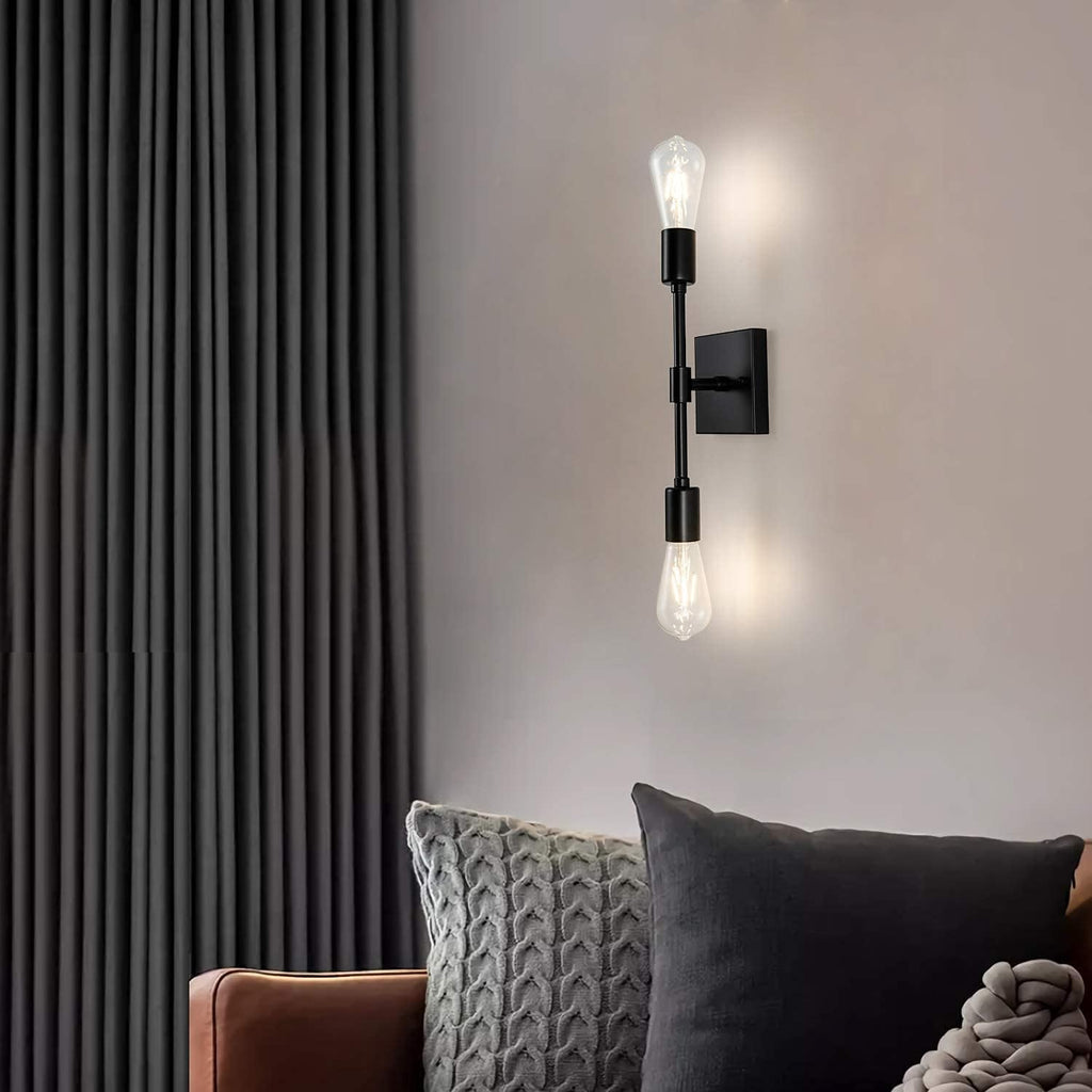 Wall Lights,E26 Industrial Retro Wrought Iron Wall Lamp Wall Sconce Lighting Fixture Bright Vanity Light Metal Wall Lamp for Bathroom,Living Room,Bedroom,Hallway, Black,2 Heads