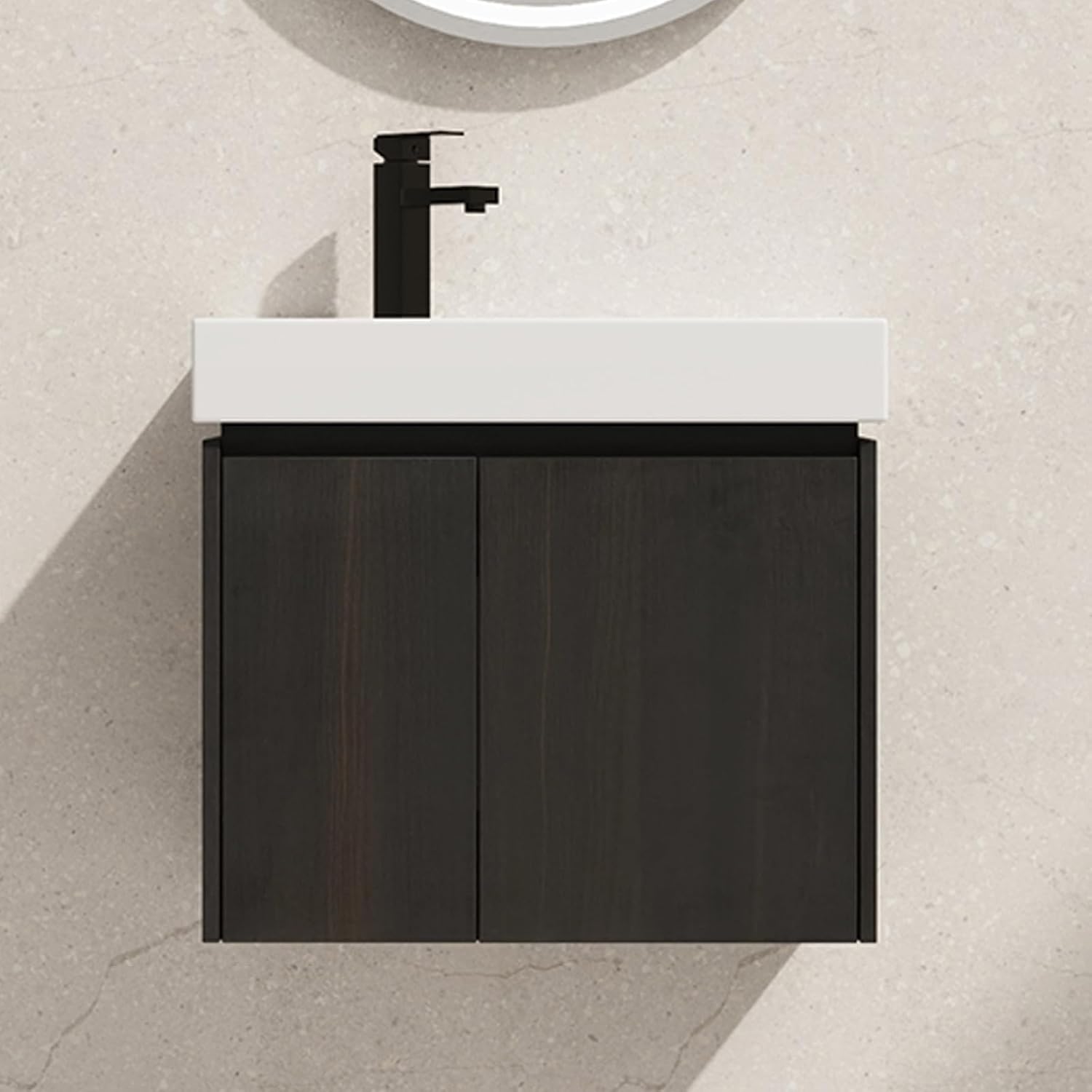 24' Floating Bathroom Vanity with Sink, Modern Wall Mounted Bathroom Cabinet with Undermount Resin Sink, Single Small Bathroom Vanities, Bathroom Storage Vanity Set with 2 Doors, Soft-Close, Black
