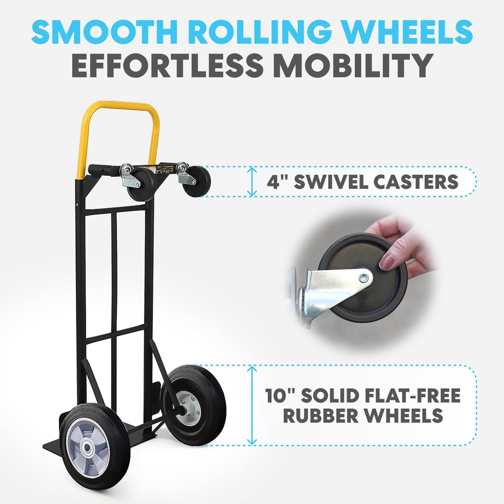 Simpli-Magic 2 in 1 Convertible Hand Truck and Dolly, 800LBS – Heavy-Duty Moving Dolly Cart with 10' Flat Free Rubber Wheels & Handle