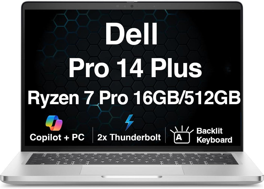 Dell Pro 14 Plus Copilot+ Business Laptop (Next Gen Latitude 5450) 14.0' IPS FHD+ (AMD Ryzen 7 PRO 250 (> Ultra 5 135U), 16GB LPDDR5X, 512GB SSD, Backlit, 2 Thunderbolt 4, 1080p IR Webcam, Win11Pro)