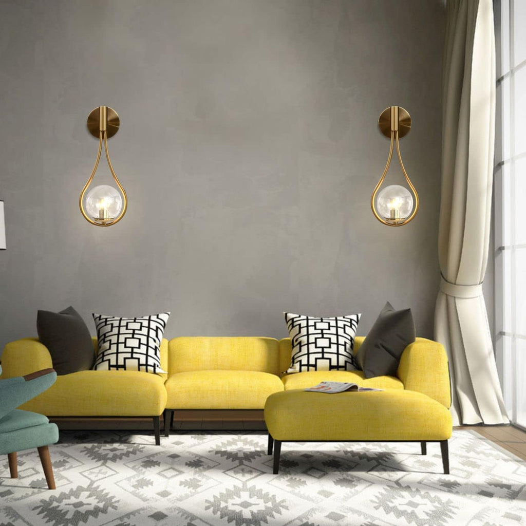 BOKT Gold Globe Glass Wall Sconce 2 Pack Mid-Century Modern Vanity Lights Industrial Clear Glass Bathroom Vanity Light Indoor Wall Lamp for Living Room Hallway Bedroom…