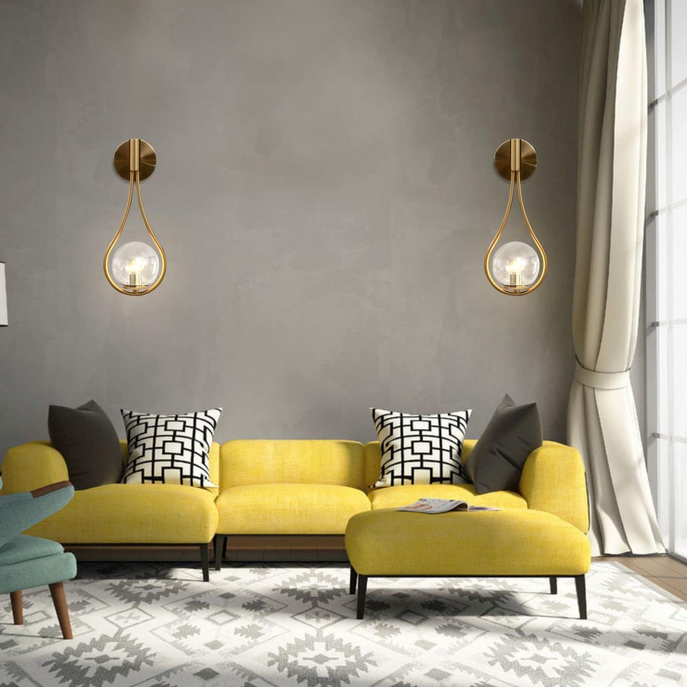 BOKT Gold Globe Glass Wall Sconce 2 Pack Mid-Century Modern Vanity Lights Industrial Clear Glass Bathroom Vanity Light Indoor Wall Lamp for Living Room Hallway Bedroom…