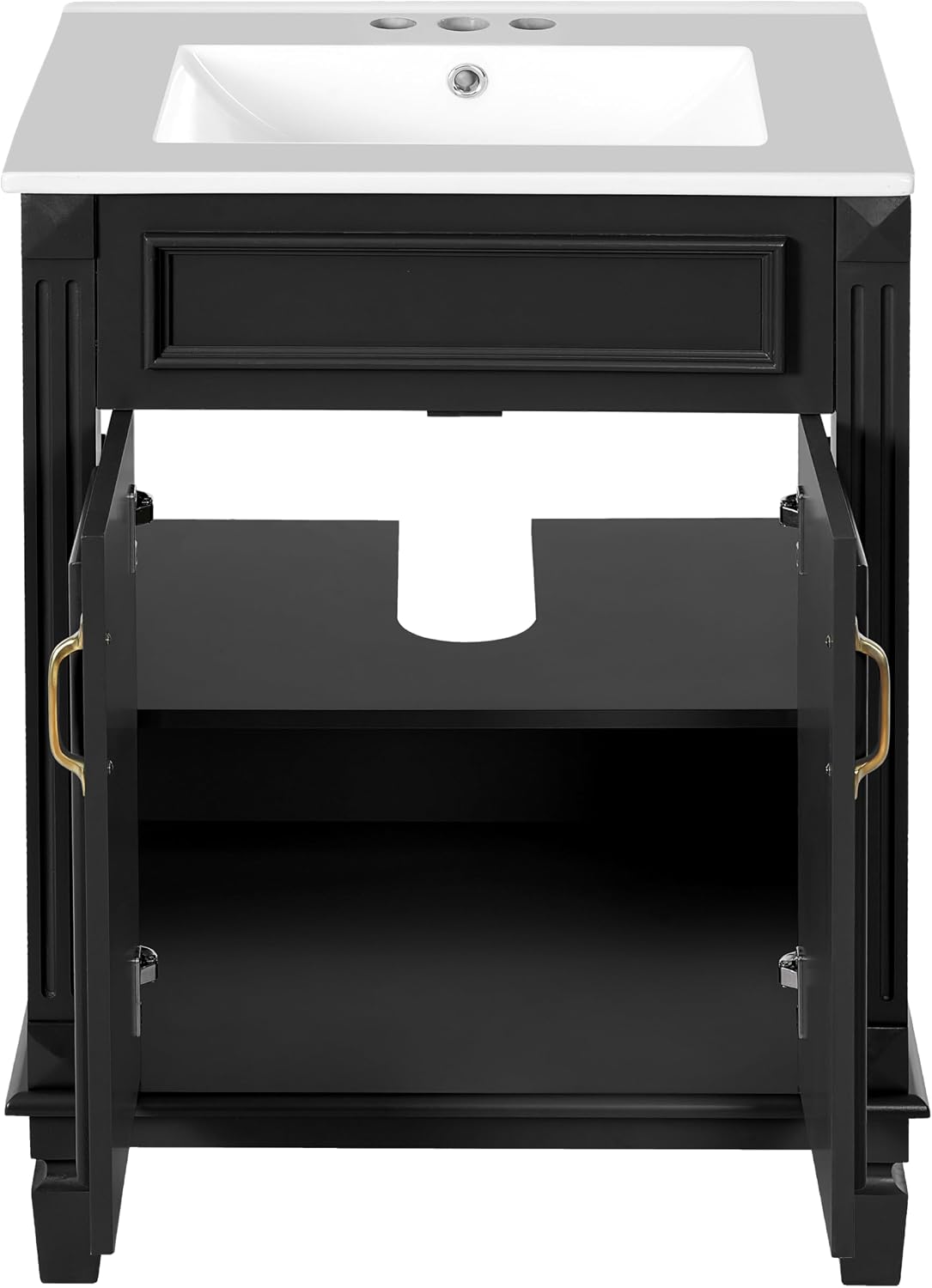 24-inch Bathroom Vanity with Sink Combo, Free-Standing Single Bathroom Storage Cabinet with 2 Soft-Closing Doors and Adjustable Shelf, Wooden Vanity Set with Ceramic Basin for Bathroom (Black)