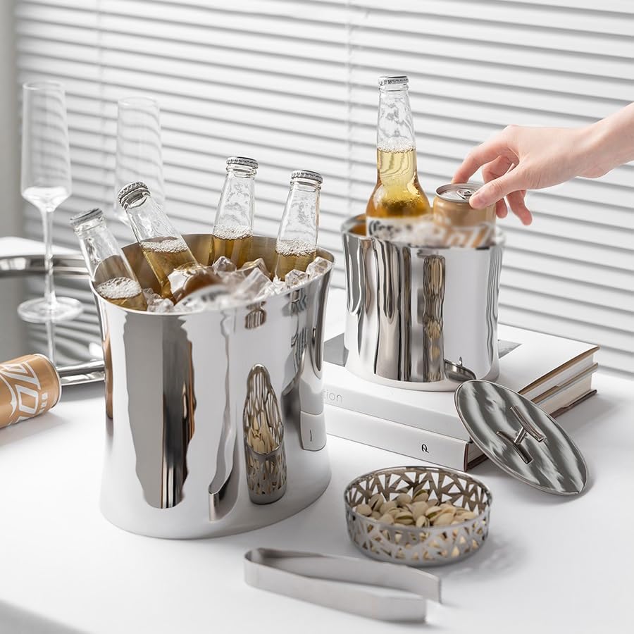 Ice Bucket Ice Bucket for Freezer European Style Stainless Steel Ice Bucket, Home Wine, Champagne, Beer, Red Wine, Ice Bucket Model Room Decoration Ice Buckets Party Cooler Drink Cooler(Medium)