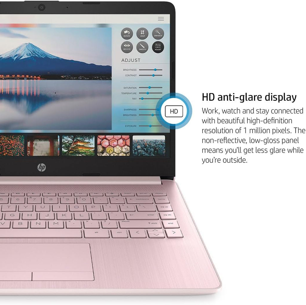 HP 14 Inch Chromebook with ChromeOS Flex | 8GB RAM | 128GB Storage (64GB Onboard and 64GB External) | Intel Celeron | Designed Purely for School and Work | Game App Not Allowed | Pink | No Mouse