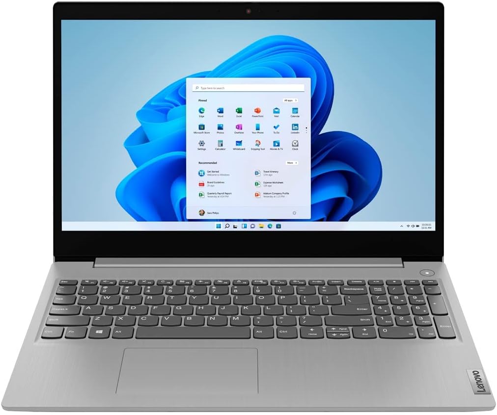 Lenovo IdeaPad 3i 15.6' FHD Laptop, Core i3-1115G4 up to 4.10 GHz, 8GB DDR4 RAM, 256GB PCIe SSD, HDMI, USB, WiFi, Keypad, SD Card Reader, Webcam, FP Reader, Platinum Gray, Win 11