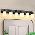 IZORRO Bathroom Vanity Light Fixture, 6-Light 46 Inch Matte Black Bathroom Light Fixtures Over Mirror, with White Glass Shade, Modern Farmhouse Vanity Lights, Rustic Restroom Lighting Fixtures