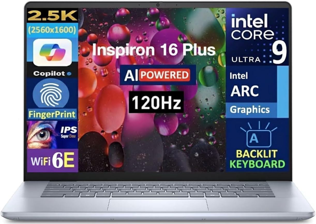 Dell Inspiron 16 Plus 7640 AI Powered Laptop 16.0' IPS WQXGA Display (Intel Ultra 9-185H, 16GB LPDDR5X, 512GB SSD, Intel Arc, Backlit KB, Fingerprint, Win 11 Home)