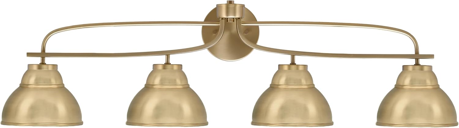 Toltec Lighting Cavella 4-Light Bath Bar – Modern Vanity Light Fixture for Bathroom – Dimmable and LED-Compatible Wall Light – New Age Brass Finish, 7' New Age Brass Metal Shades