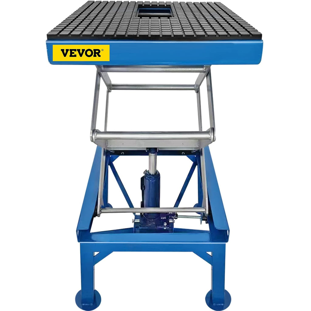 VEVOR Hydraulic Motorcycle Lift Table, 300LBS Hydraulic Motorcycle Scissor Jack, Portable Lift Table, Adjustable Motorcycle Lift Jack, Blue Motorcycle Lift Stand