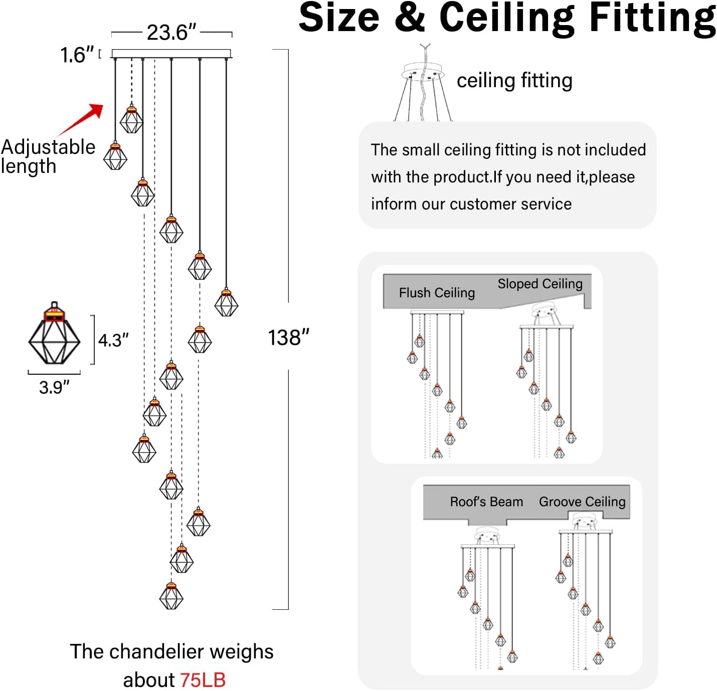 20-Light Chandelier Staircase Chandeliers for High Ceilings Crystal Chandeliers for Living Room Black Pendant Light Fixture Dimmable LED Hanging Light with Remote